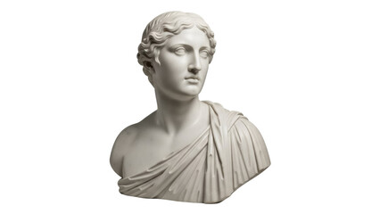Obraz premium Marble bust of a woman isolated PNG on transparent background, classical sculpture of a female figure for art and design projects