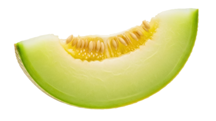 Slice of honeydew melon isolated PNG, fresh green fruit with seeds on transparent background, healthy eating and summer refreshment