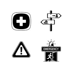 Fototapeta premium A medical first aid icon set featuring a glossy red emergency button with a white cross symbol and Swiss plus sign vector illustration for hospital health aid and web design