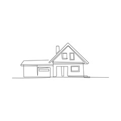 Fototapeta premium Simple continuous line drawing of a classic suburban house with a garage