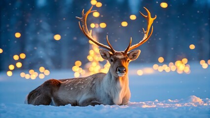 Winter deer in snowy forest
