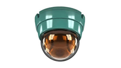 Green dome security camera PNG isolated on transparent background, surveillance system for safety and protection, modern technology