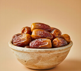 Obraz premium Dates are rich in fiber, natural sugars, vitamins (A, B complex, and C), minerals (potassium, magnesium, and iron), and antioxidants, which are beneficial for increasing instant energy, improving dige