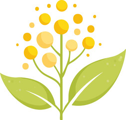 Flat vector icon of a yellow pollen cluster on a green stem symbolizing spring allergies and nature. Generative AI