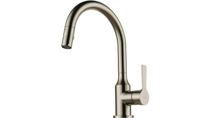 Brushed nickel kitchen faucet PNG isolated on transparent background, modern single handle pull down sprayer for home improvement