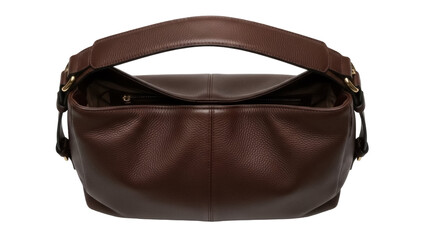 Brown leather hobo bag isolated PNG, stylish shoulder bag with top handle and zipper closure on transparent background