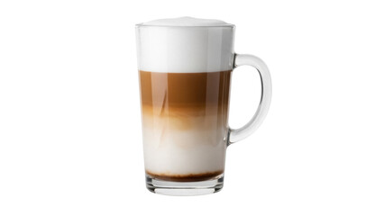 Latte macchiato in glass isolated PNG, layered coffee drink with milk and foam on transparent background for cafe menu and beverage design