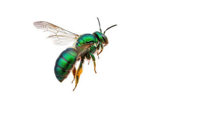 Metallic green sweat bee PNG isolated on transparent background, vibrant insect with iridescent...