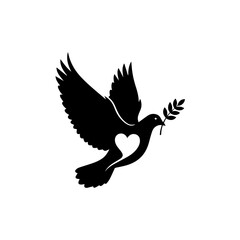 Obraz premium Flying dove with olive branch and heart isolated on transparent background