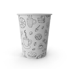 paper coffee cup 8oz with a hand-drawn illustration pattern.