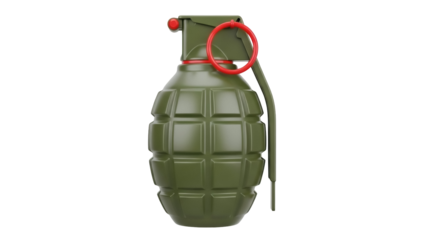 Olive green hand grenade isolated PNG, military explosive weapon for combat and army use on transparent background