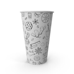 paper coffee cup 16oz with a hand-drawn illustration pattern.