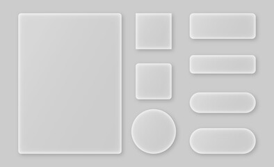 Liquid glass effect smartphone abstract interface isolated. White UI light frame square and circle banner with light glow stroke. Control center widget for smartphone and web app, vector illustration