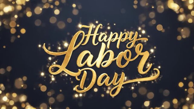 Golden happy labo text with sparkling bokeh background