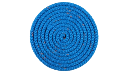Coiled blue rope PNG isolated on transparent background, nautical equipment for boating, climbing, and outdoor activities