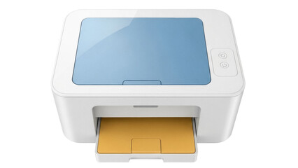 Modern white printer PNG isolated on transparent background, office equipment for printing documents and photos, home appliance