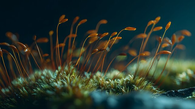Close-up of Moss with Spores - A Detailed Macro Photography Shot.