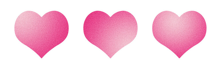 Pink hearts set, pastel magenta PNG cutout clipart grainy design element isolated on transparent background