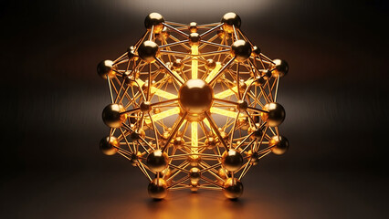 Abstract Golden Molecular Structure With Glowing Light Center