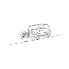Minimalist line drawing of a classic suv vehicle in a simple sketched style © JJMS