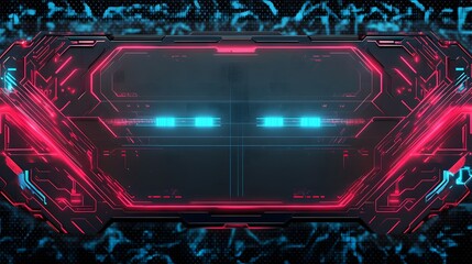 Futuristic frame with red and blue neon lights for digital interface.