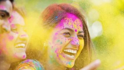 Joyful celebration with colorful powder holi festival embracing friendship and happiness