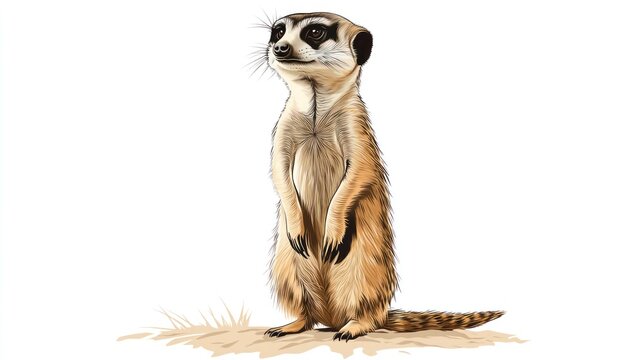 Alert meerkat standing upright against white background illustration