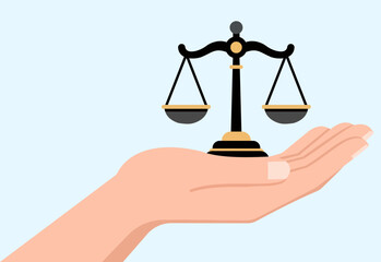 Justice and fairness held in human hands, symbolizing trust, responsibility, legal protection, equality, and ethical balance in society, Responsibility, Trust, Fairness, Legal Protection