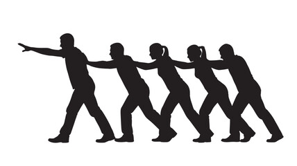 Obraz premium Strong Team Pushing Forward Together Silhouette Symbolizing Collective Force Support Motivation and Persistence in Overcoming Business Challenges and Driving Sustainable Organizational Growth