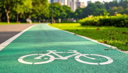 Green Bike Path in Urban Park.