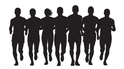  Large Professional Team Running in Unity Silhouette Representing Group Discipline Collective Effort Marathon Endurance and Persistent Pursuit of Long Term Organizational Goals and Shared Vision