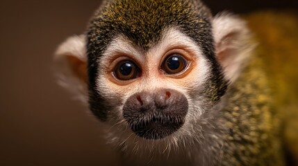 Obraz premium Close-up portrait of a curious squirrel monkey with expressive eyes and detailed fur.