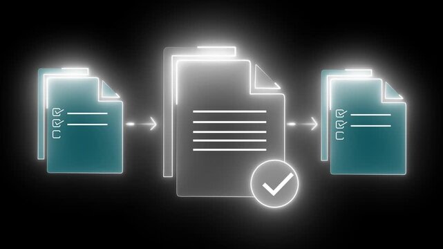 Approved document icon on the transparent background for business process workflow illustrating management approval and and project approve concept. Motion graphics of document idea. 4k video.