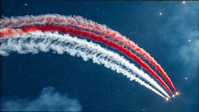 Aircrafts leaving red, white, and blue smoke trails