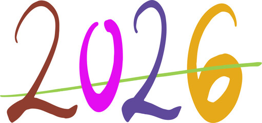 Colorful drawn Happy New Year 2026 doodle text set perfect for greetings, posters, and social media, Happy and Wellcome Happy New year © Myesha