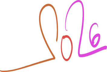 Colorful drawn Happy New Year 2026 doodle text set perfect for greetings, posters, and social media, Happy and Wellcome Happy New year © Myesha