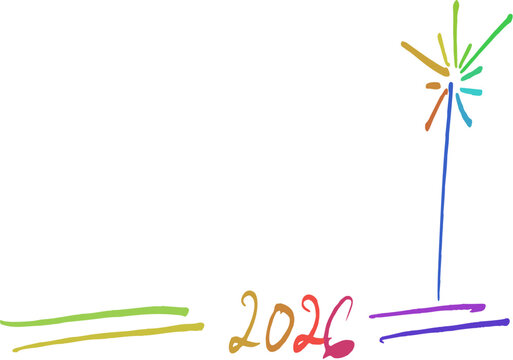 Colorful drawn Happy New Year 2026 doodle text set perfect for greetings, posters, and social media, Happy and Wellcome Happy New year