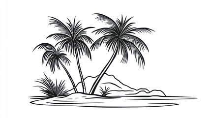 Black and white palm tree illustration on white background