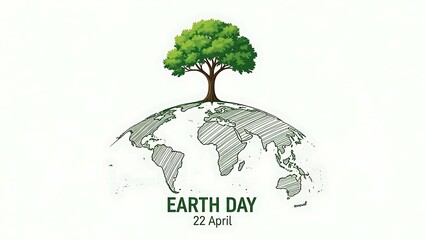 Green tree growing on a sketched earth globe celebrating earth day on april 22