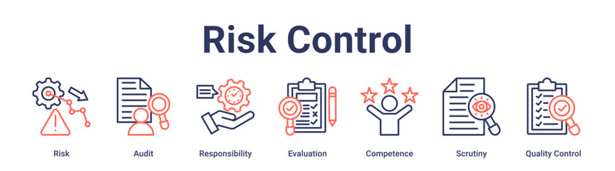 Obraz premium Risk Control banner web icon vector illustration concept for education with icon of Risk, Audit, Responsibility, Evaluation, Competence, Scrutiny, Quality.