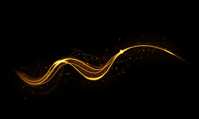 Gold line PNG with light effects. Elegant golden light waves flow across a transparent background, glowing, sparkling trail with soft curves, perfect for luxury, abstract,or festive Twirl png.