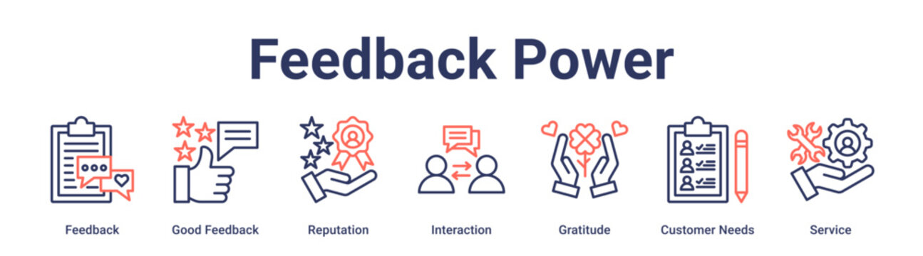 Feedback Power banner web icon vector illustration concept for education with icon of Feedback, Good Feedback, Reputation, Interaction, Gratitude, Customer Needs, Service.