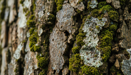 Obraz premium Close-up of textured tree bark forest nature photography green moss macro shot organic detail