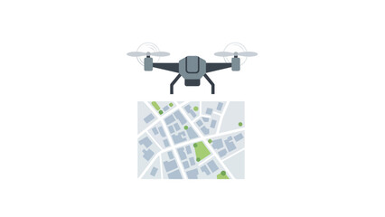 Drone above a city map with green markers