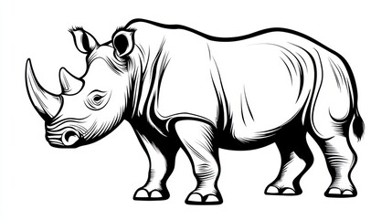 Obraz premium Bold monochrome illustration of a rhinoceros on isolated white background