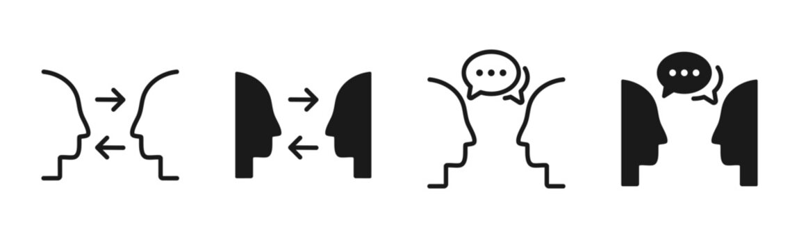 Face to face communication icon showing dialogue and conversation between people. Clean minimal vector symbol for business communication, negotiation, discussion, chat, consultation and UI interfaces.