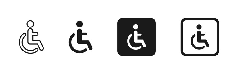 Wheelchair accessibility icon showing disabled person symbol. Vector sign for accessibility, public facilities, mobility support and universal access in buildings, apps and signage.