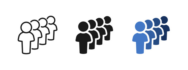 Queue and line of people icon set showing waiting crowd in order. Vector symbols for queue management, customer service, public waiting line, population flow and organization concepts. © Chelpanoff