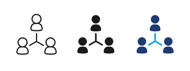 People hierarchy icon with connected user figures. Organizational structure and team management symbol for business roles, leadership, workflow, corporate processes and company charts.