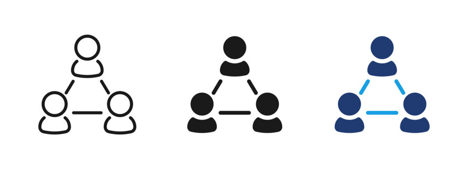 Hierarchy icon with people connected by lines. Organizational structure and team management symbol for business roles, workflow, leadership, corporate processes and company structure diagrams.